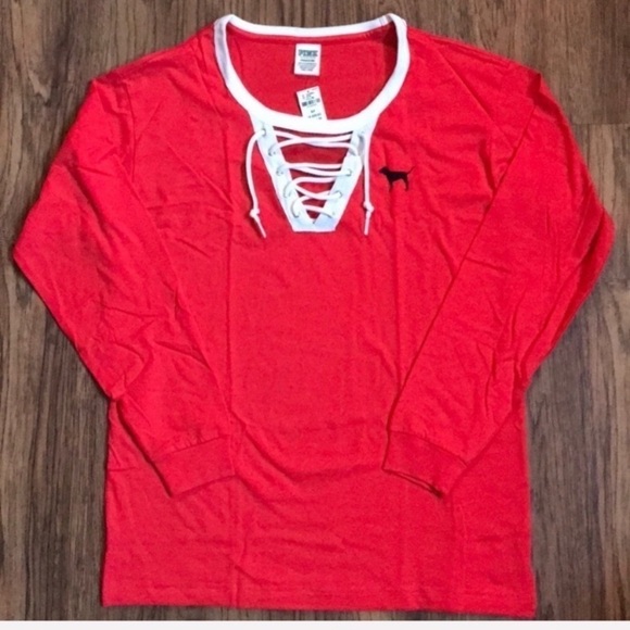 VS PINK Campus Lace-up Long Sleeve Tee - Size Small - Picture 1 of 3